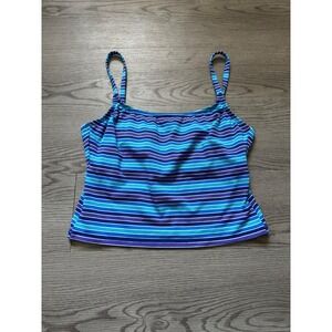 Vintage Catalina Womens Blue Purple Striped Tankini Swim Top Shelf Bra Medium